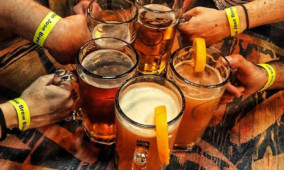 Celebrating on a Bar and Brewery Tour